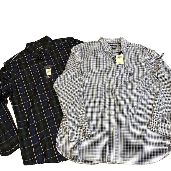 Lot 2 Chaps by Ralph Lauren Plaid Striped Button-Down Shirt – Men Size L NWT - Picture 1 of 10